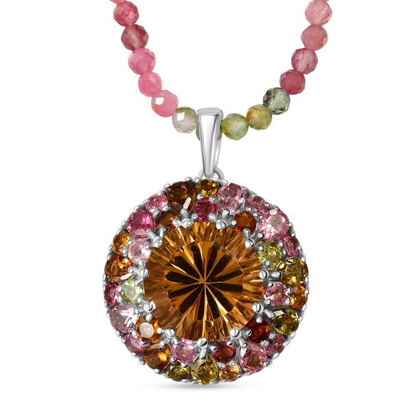 D'Joy AA Citrin, Mehrfarbig-Turmalin Schmuckset ca. 50 cm 925 Silber Rhodiniert ca. 39,24 ct.