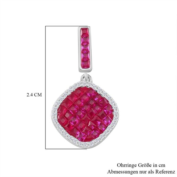 Rubin-Farbe und weiße Zirkonia Halo Ohrringe image number 6