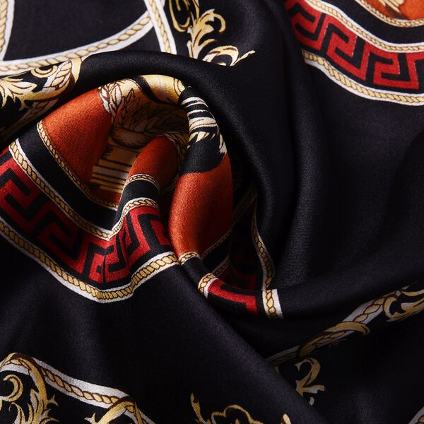 LA MAREY: Bedruckter Schal aus 100% Maulbeerseide, inkl. Geschenkbox, Schwarz-Gold-Terracotta&nbsp; image number 5