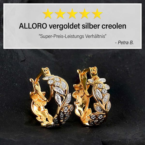 ALLORO vergoldete Silber-Creolen mit Diamantakzenten image number 1