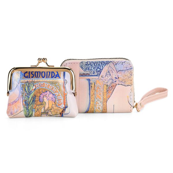 2-in-1-Geldb&ouml;rse mit Gismonda-Motiv, 11x5x8 cm, Beige