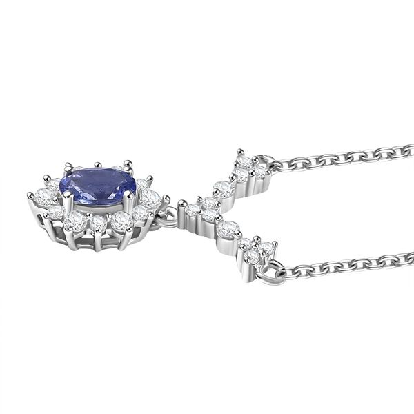 Tansanit, Weißer Zirkon Halskette ca. 45 cm 925 Silber rhodiniert ca. 0.93 ct image number 4
