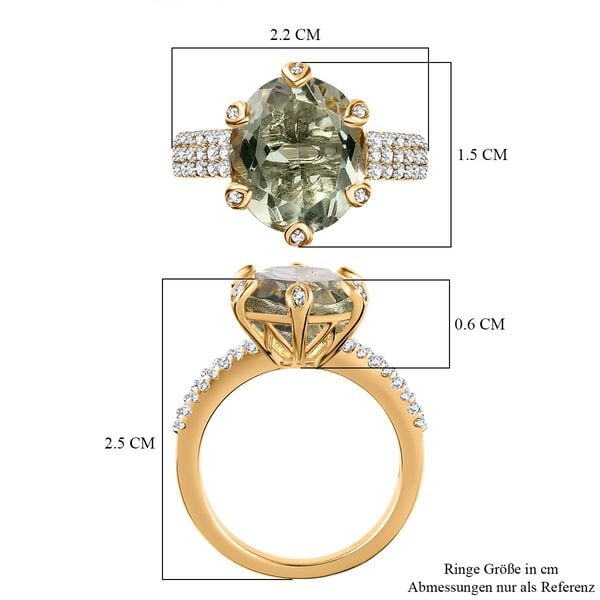 AA Prasiolith, Weißer Zirkon Ring, 925 Silber vergoldet (Größe 21.00) ca. 5.06 ct image number 7