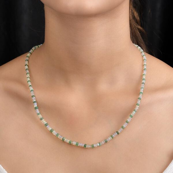 Nat&uuml;rliche, &auml;thiopische Opal und Kagem sambische Smaragd-Halskette, ca. 50 cm, 925 Silber ca. 42.00 ct image number 2