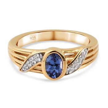 Tansanit und Zirkon Ring 925 Silber vergoldet (Gr&ouml;&szlig;e 16.00) ca. 0,51 ct