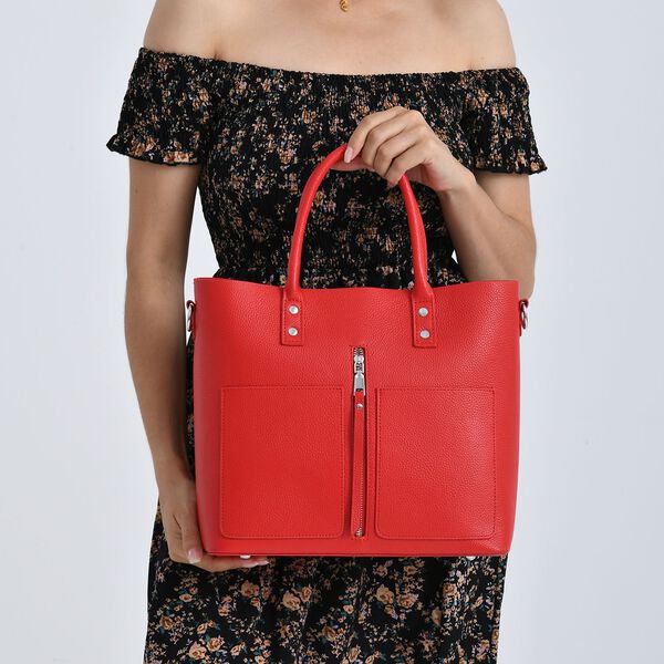 Echtleder Crossbody Tasche, mehrere Fächer, Reißverschluss vorne, 31 x 12.5 x 29 cm, Rot image number 4