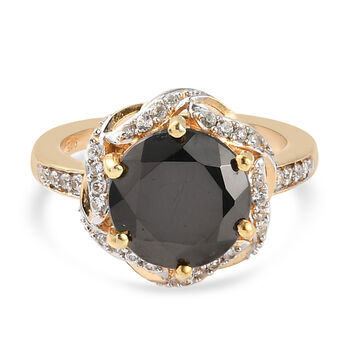 Shungit und Zirkon Ring 925 Silber vergoldet (Gr&ouml;&szlig;e 16.00) ca. 2,76 ct