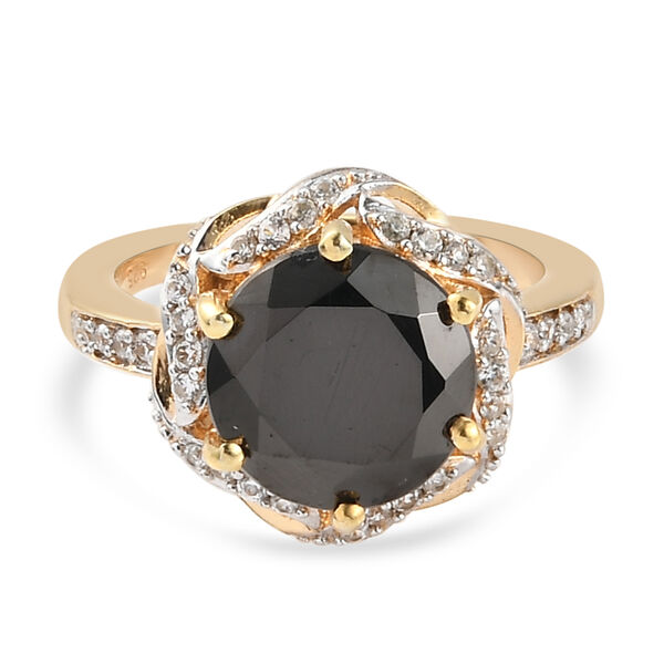 Shungit und Zirkon Ring 925 Silber vergoldet  ca. 2,76 ct