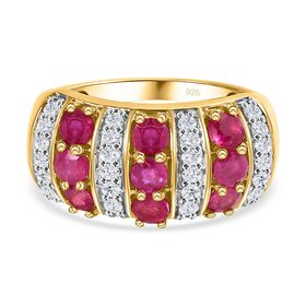 Afrikanischer Rubin (Fissure gefüllt), weißer Zirkon Ring, 925 Silber vergoldet (Größe 20.00) ca. 1.94 ct