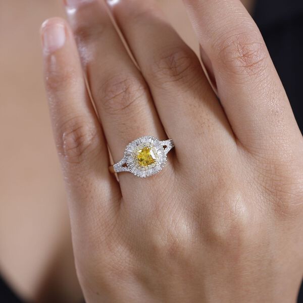 Zertifiziert und geprüft AAA gelber Saphir, gelber und weißer Diamant Ring in 585 Gold - 1,34 ct. image number 2