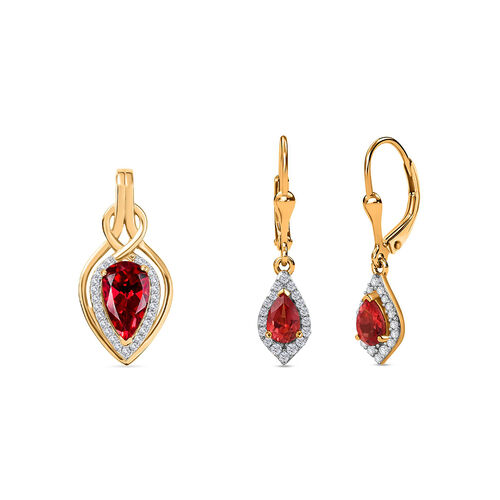 D'Joy Labor Padparadscha Saphir und Zirkon Anhänger und Ohrringe image number 0