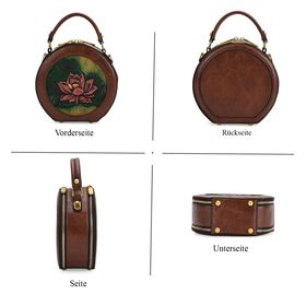 Runde Crossbody-Bag mit Lotus-Pr&auml;gung, 19x8x18 cm, Braun