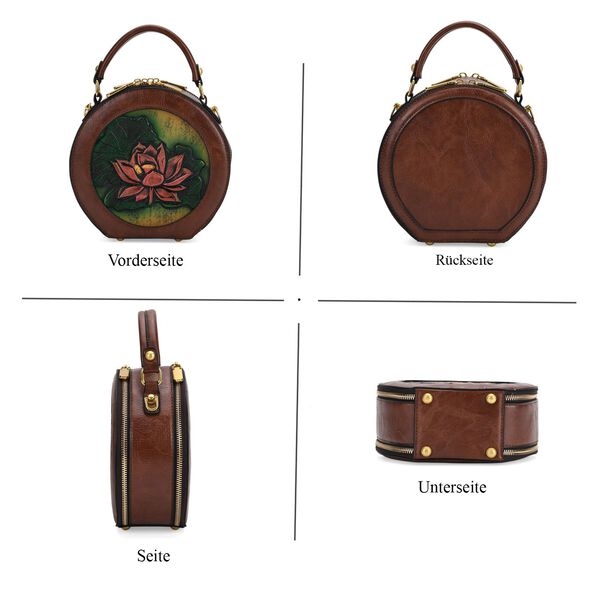 Runde Crossbody-Bag mit Lotus-Prägung, 19x8x18 cm, Braun image number 4