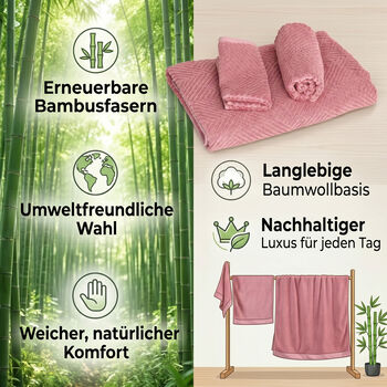 LIVMORE 3er-Set Handt&uuml;cher aus Bambus und Baumwolle, Rosa