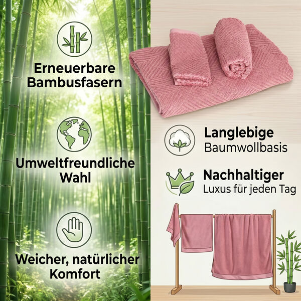 LIVMORE 3er-Set Handt&uuml;cher aus Bambus und Baumwolle, Rosa image number 3