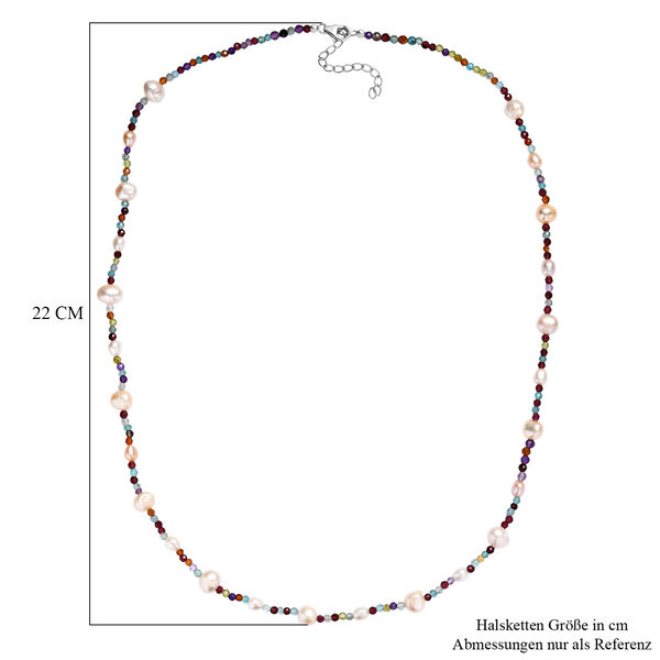 Mehrfarbige Süßwasser Perle und Multi Edelstein Halskette, 60+5cm image number 6