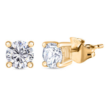 LUXURIANT SGL zertifizierte SI-GH Labor Diamant Ohrringe, 925 Silber 750 Gelbgold Vermeil - 1 ct.