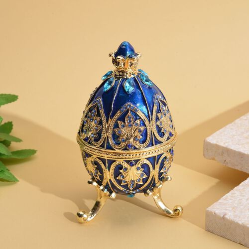 Tablettendöschen mit weißen Kristallen, emailliert, blau, 4x7,5 cm, klein, Ei image number 1