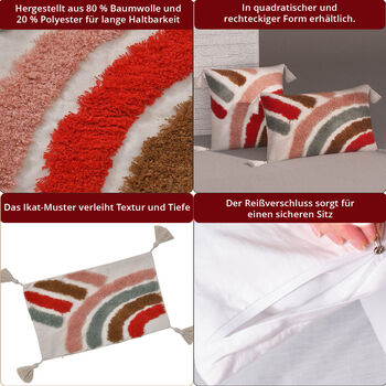 2er Set - Kissenbezug mit Quasten, 45cm und 50x30cm - Streifenmuster