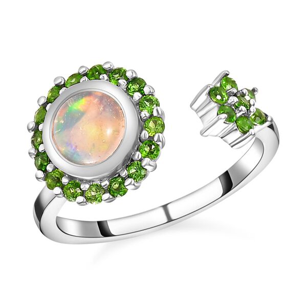 Natürlicher, äthiopischer Welo Opal und natürlicher Chromdiopsid-Ring, 925 Silber platiniert  ca. 0,96 ct image number 4