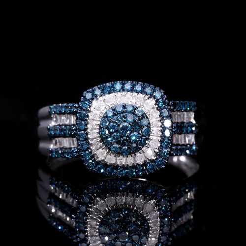 Blauer Diamant P, Weißer Diamant Ring 925 Silber platiniert (Größe 17.00) ca. 1.00 ct image number 1