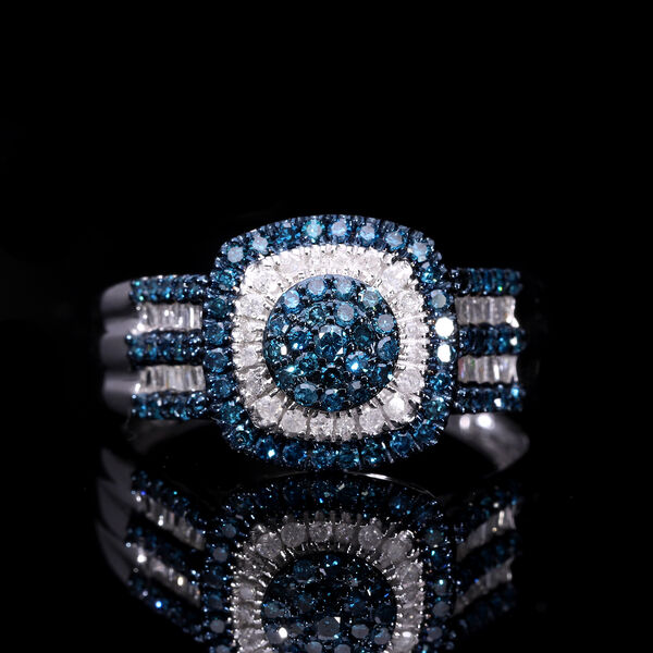 Blauer Diamant P, Weißer Diamant Ring 925 Silber platiniert (Größe 17.00) ca. 1.00 ct image number 1