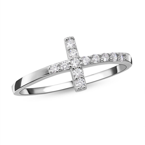 Lustro Stella - Wei&szlig;er Zirkonia Kreuz-Ring, 925 Silber rhodiniert  ca. 0,18 ct