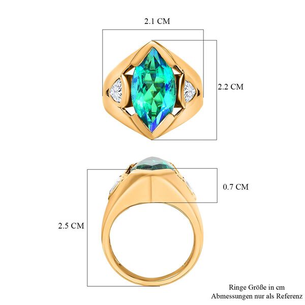 Pfau Quarz Triplette, Weißer Topas Ring, 925 Silber Gelbgold Vermeil (Größe 17.00) ca. 7.38 ct image number 7