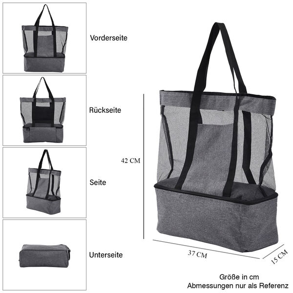 Zweist&ouml;ckige Netz-Einkaufstasche mit K&uuml;hlfach, grau image number 5
