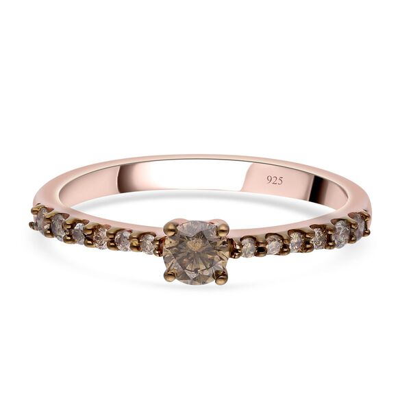 Nat&uuml;rlicher Champagner Diamant Ring, 925 Silber Ros&eacute;gold Vermeil (Gr&ouml;&szlig;e 20.00) ca. 0.50 ct