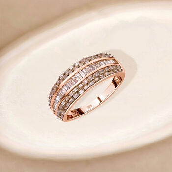 Nat&uuml;rlicher Champagner Diamant Ring 925 Silber Ros&eacute;gold Vermeil (Gr&ouml;&szlig;e 18.00) ca. 1.00 ct