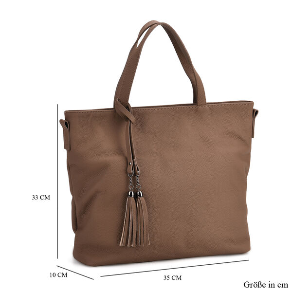 Echtleder-Tote-Bag mit Reißverschlussfach hinten, Doppeltragegriff und Schulterriemen, 35x10x33 cm, Braun image number 6