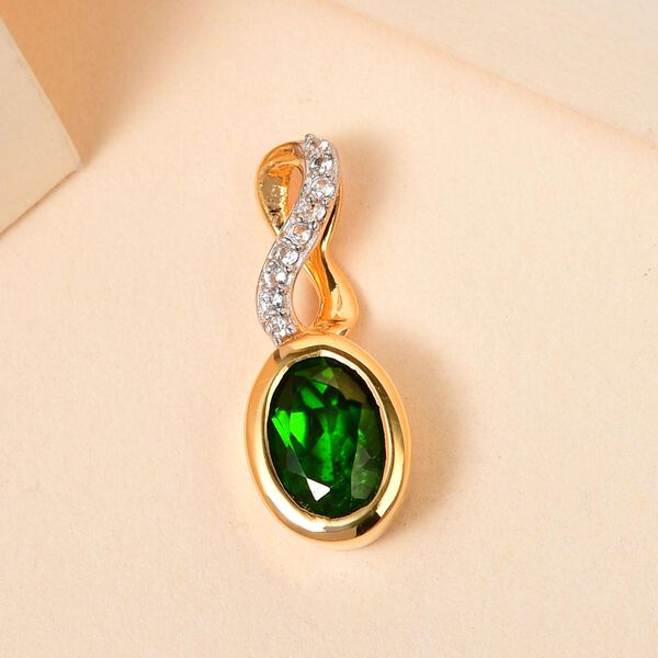 Nat&uuml;rlicher Chromdiopsid und wei&szlig;er Zirkon-Anh&auml;nger, 925 Silber vergoldet ca. 0.86 ct image number 3