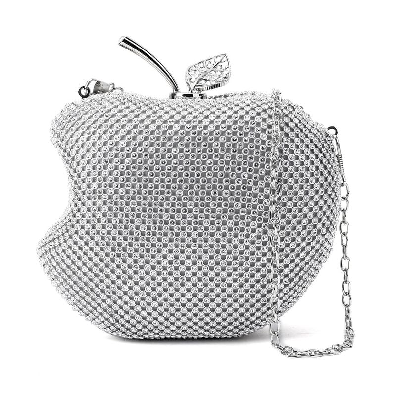 Apple-Clutch mit Kristallverzierung, 15x11,5 cm, Silber