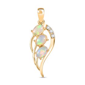 D'Joy AA Natürlicher, äthiopischer Welo Opal, Weißer Zirkon Anhänger 925 Silber 750 Gelb Vergoldet (10-15 Werktage Lieferzeit) ca. 1.00 ct