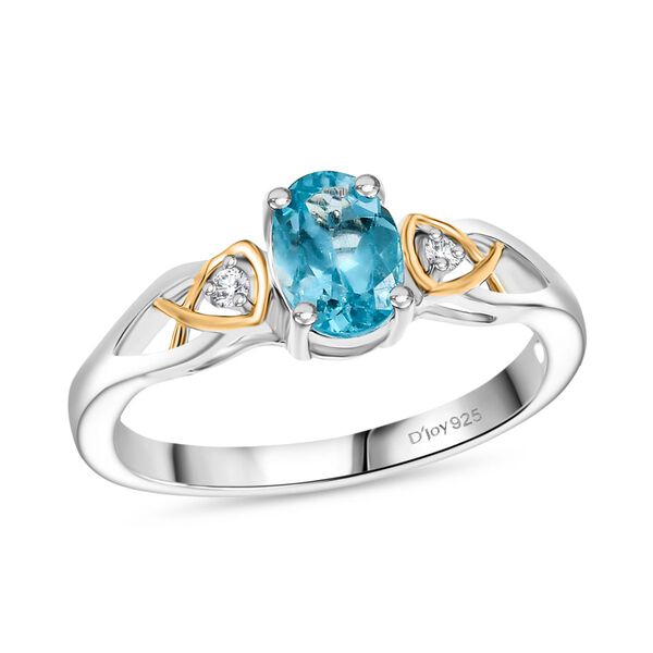 2er Set - D'joy Betroka Blauer Apatit Ring und Anh&auml;nger, 925 Silber platiniert und vergoldet (Gr&ouml;&szlig;e 21.00) ca. 1.44 ct image number 4