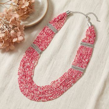 Rosa mehrlagige Saatperlen-Halskette, 79 cm