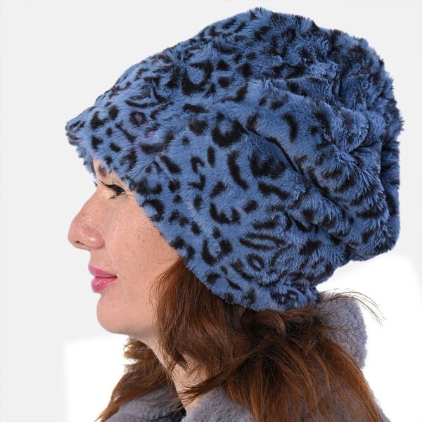 2 in 1 Infinity Schal und M&uuml;tze, Leopardenmuster, Blau image number 1