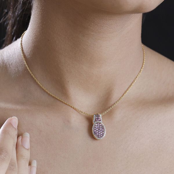 Rosa Saphir und Zirkon Anhänger mit 45cm Kette - 1,81 ct. image number 3