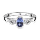 Tansanit und weißer Zirkon Ring, 925 Silber platiniert (Größe 21.00), ca. 0.52 ct
