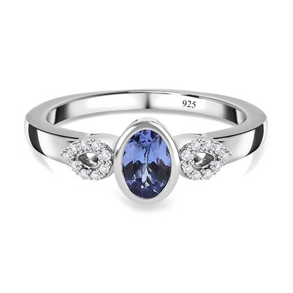Tansanit und wei&szlig;er Zirkon Ring, 925 Silber platiniert (Gr&ouml;&szlig;e 21.00), ca. 0.52 ct
