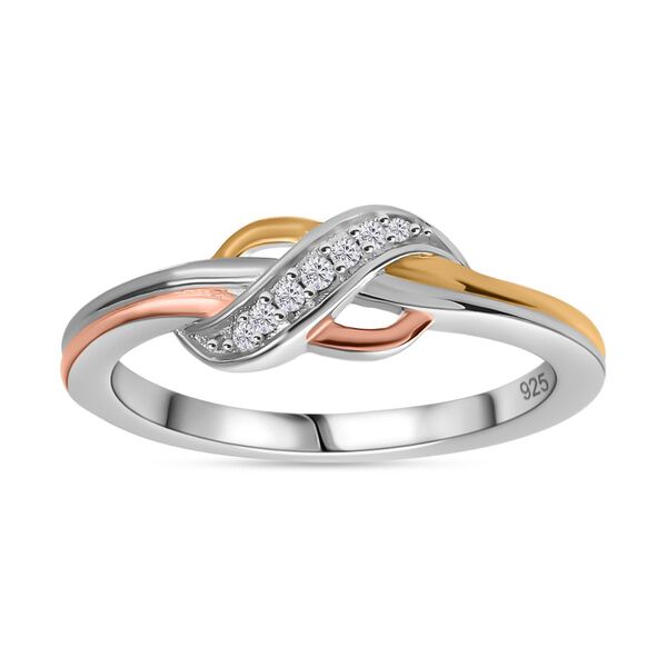 Dreifarbiger, weißer Diamant-Ring in 925 Silber image number 4