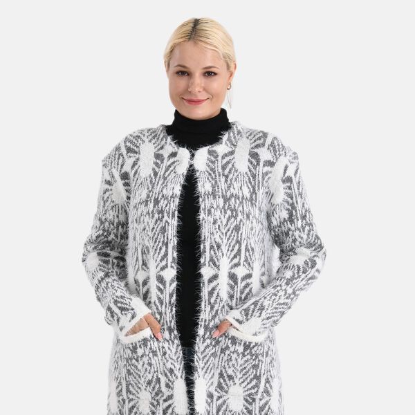 Cardigan mit abstraktem Blumenmuster und Taschen, One Size, L&auml;nge 78 cm, Grau image number 4