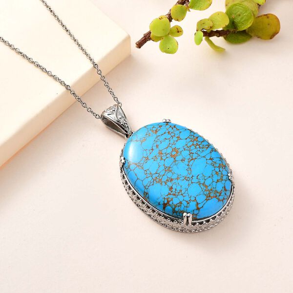 Blauer Mojave T&uuml;rkis-Anh&auml;nger mit 50cm Kette - 55,79 ct. image number 2