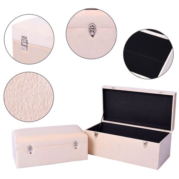 2er-Set Holzkisten mit Samtstoff &uuml;berzogen, Off-White image number 2