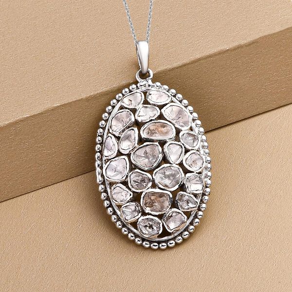 Handgearbeiteter, nat&uuml;rlicher Polki Diamant-Anh&auml;nger mit Kette, 925 Silber platiniert ca. 1,50 ct image number 2