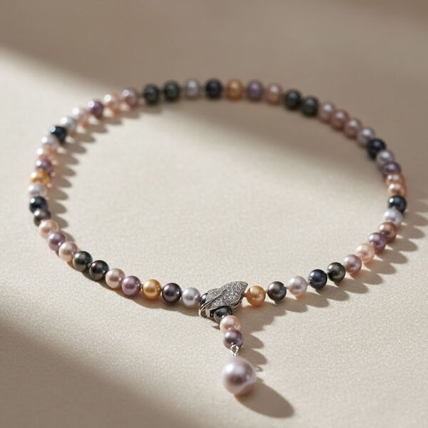 Wei&szlig;er Zirkonia, Mehrfarbige Muschelperlen Halskette ca. 60 cm Nickelfreies Messing Standard 0.21 ct image number 1