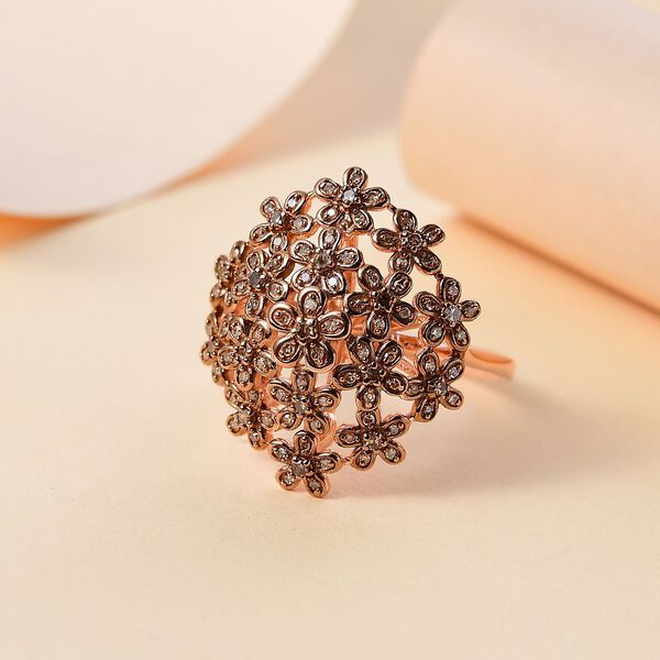 GP Italienischer Garten Kollektion - Nat&uuml;rlicher Champagner Diamant, Kanchanaburi Blauer Saphir Ring 925 Silber 750 Ros&eacute;gold Vermeil (Gr&ouml;&szlig;e 17.00) ca. 0.51 ct image number 2