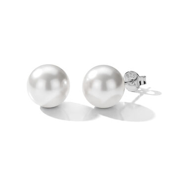 D'Joy Wei&szlig;e Edison Perle (10-11 mm) Ohrringe 925 Silber Rhodiniert