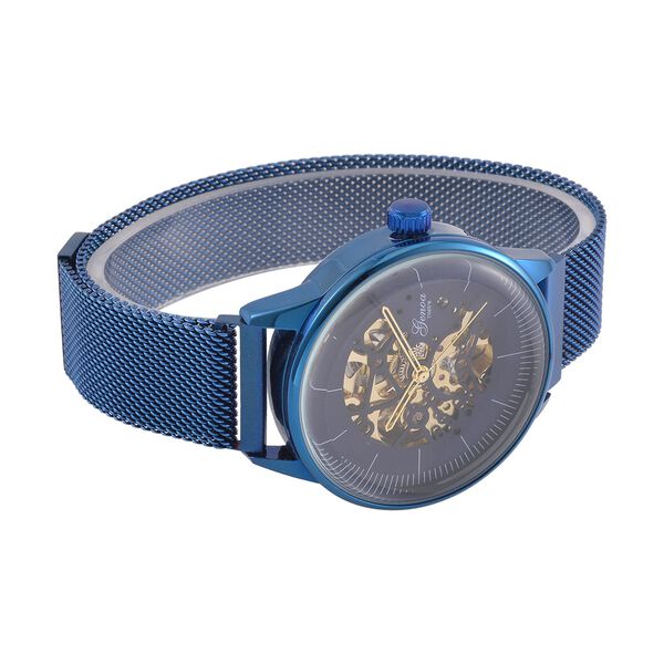 GENOA Automatik Mechanische Uhr mit Blauem Sonnenschein-Hohlzifferblatt und Modernem Minimalistischem Runddesign image number 4